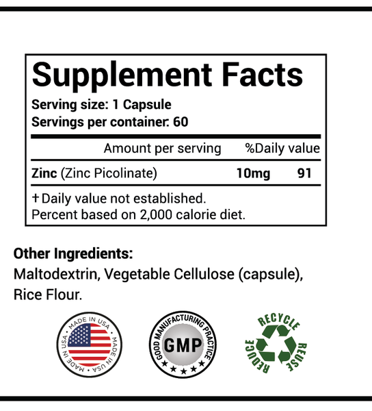 Zinc Picolinate 50mg caps, 60ct